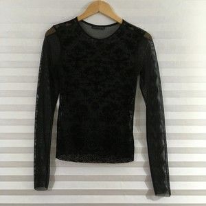 ZARA W&B Womens Blouse Top Size S Sheer Black Long Sleeve Pull On Floral Pattern
